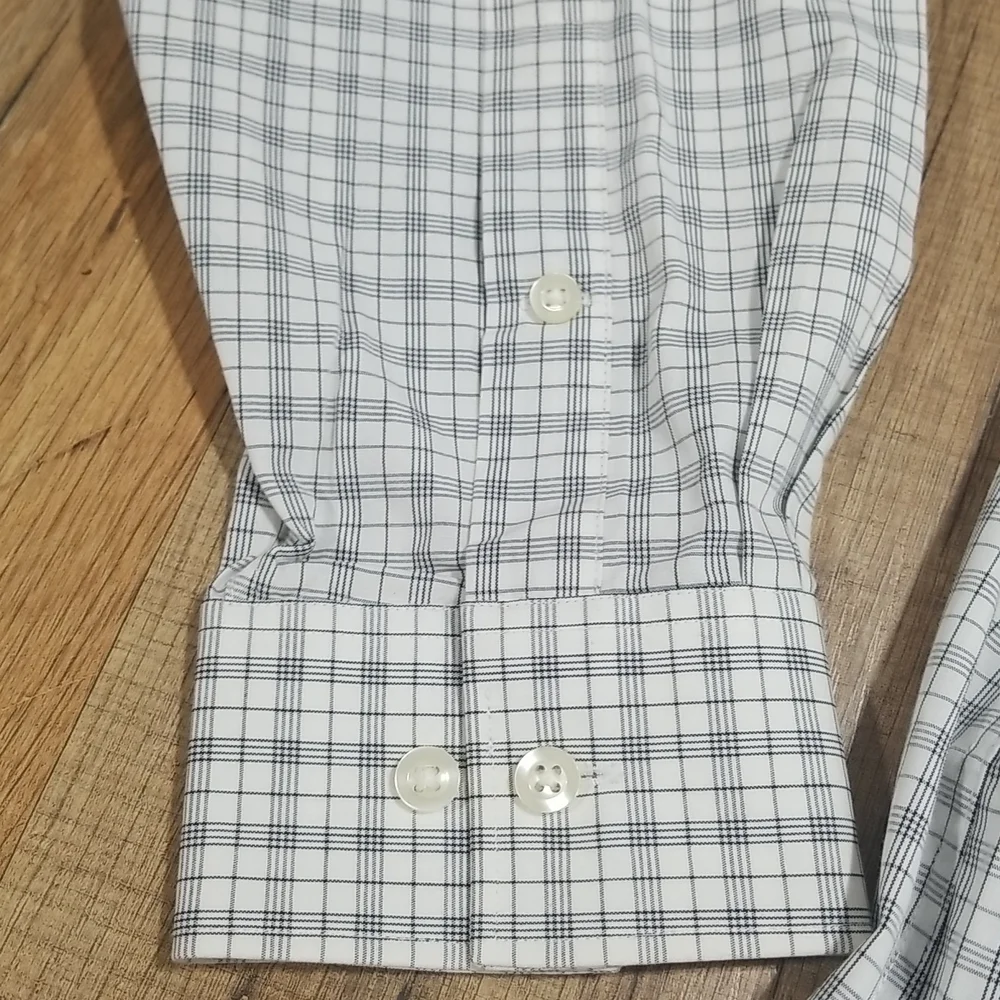 MICHAEL MICHAEL KORS White Gray Plaid Oeko-Tex Button Down Shirt in Shadow - Picture 8 of 14